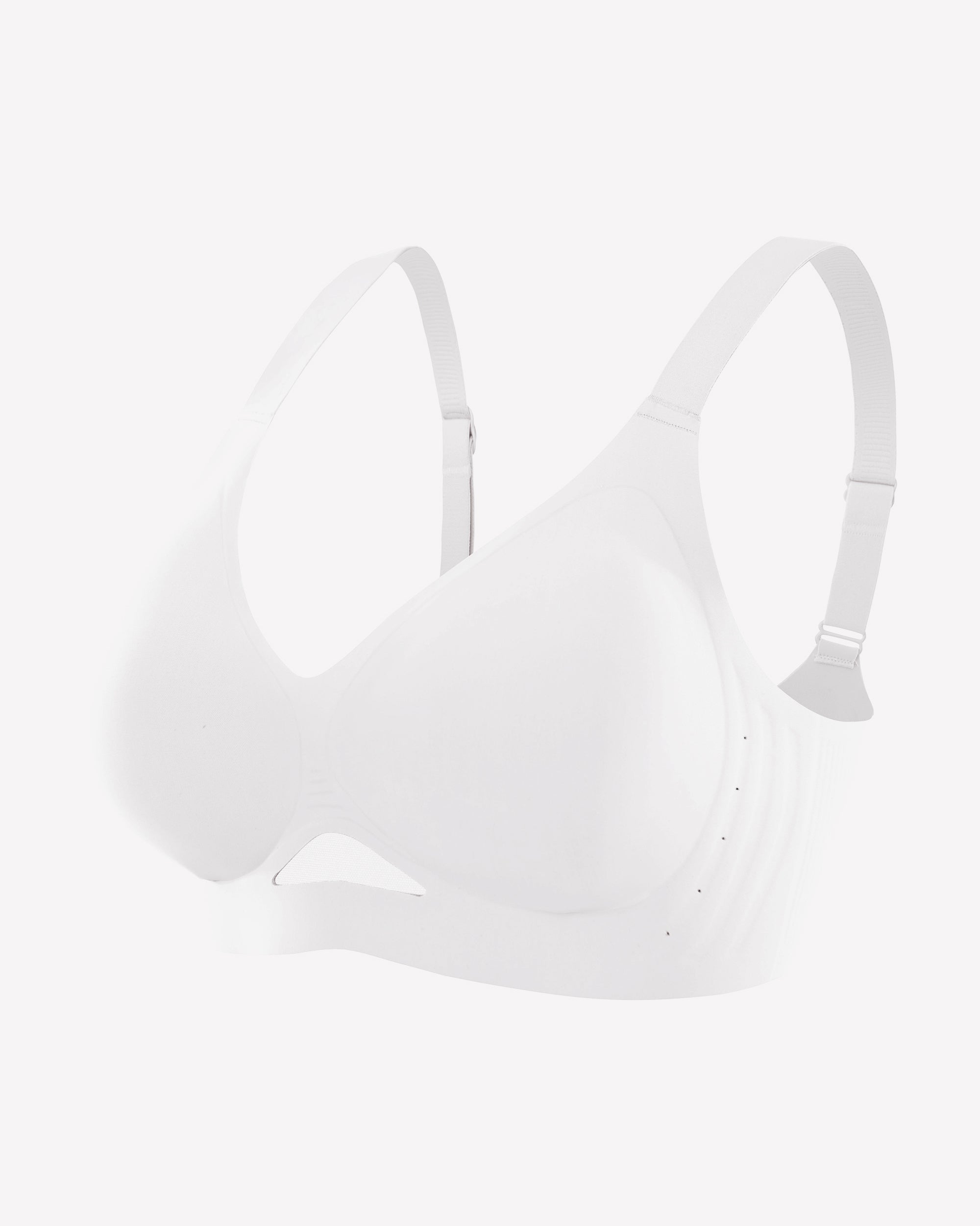 White seamless wireless push-up bra with molded cups and wide straps