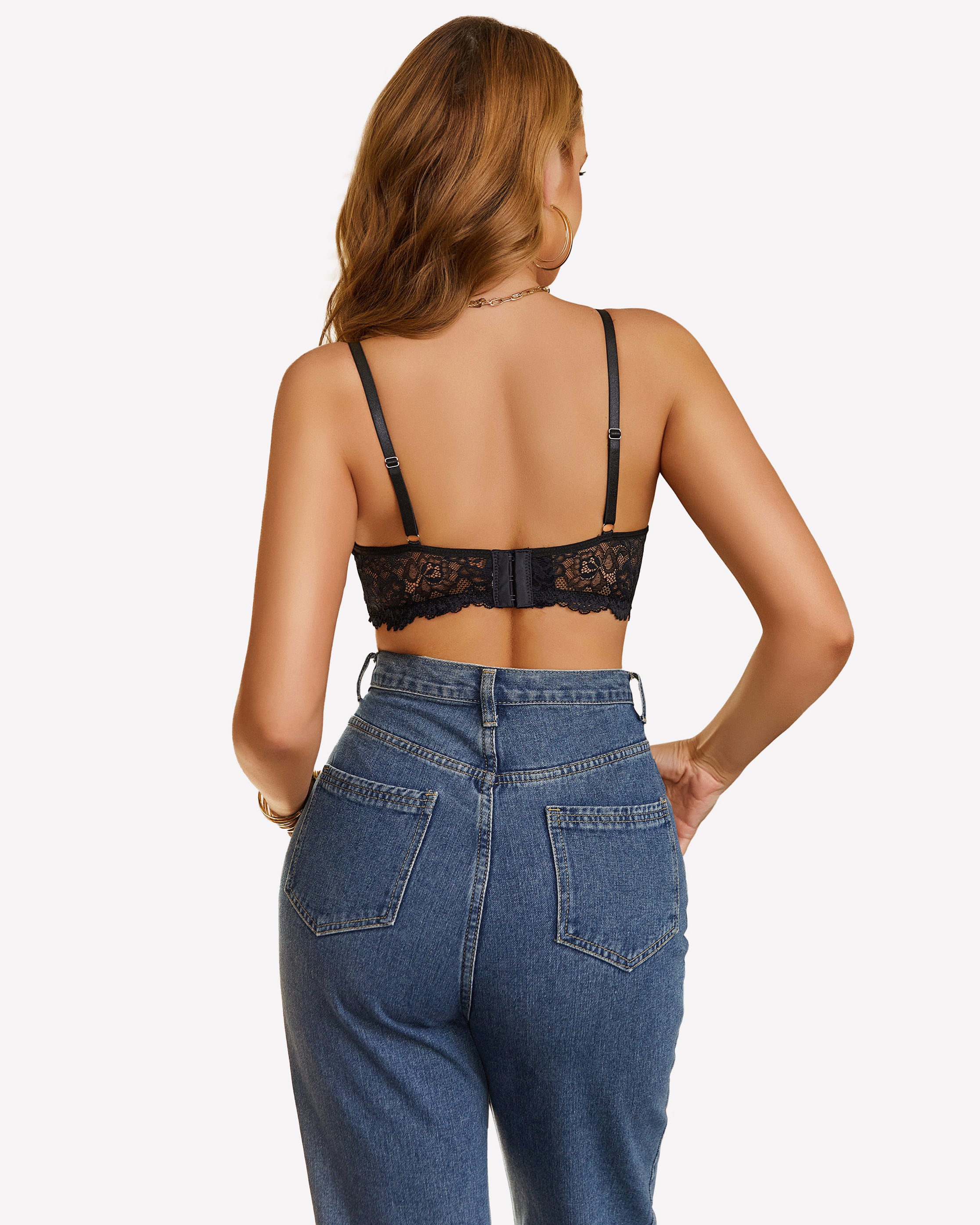 Green lace wireless bralette camisole with V-neck scalloped lace and thin straps