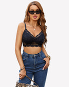 Dark navy lace wireless bralette camisole with V-neck scalloped lace trim