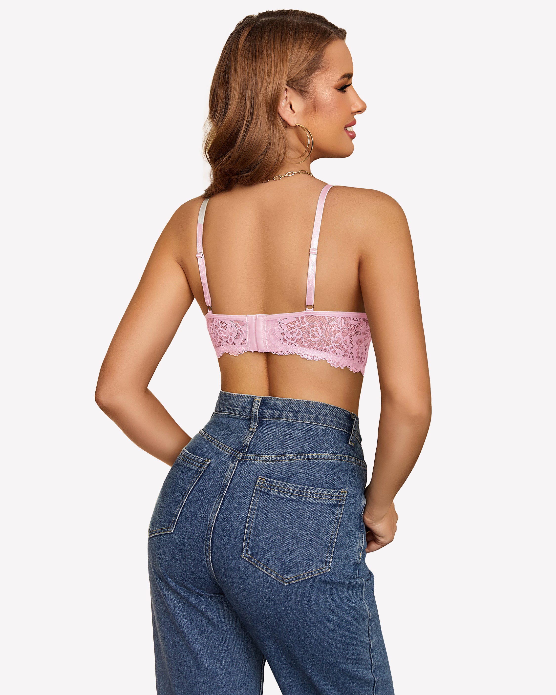 Dark navy lace wireless bralette camisole with lace V-neck and scalloped hem