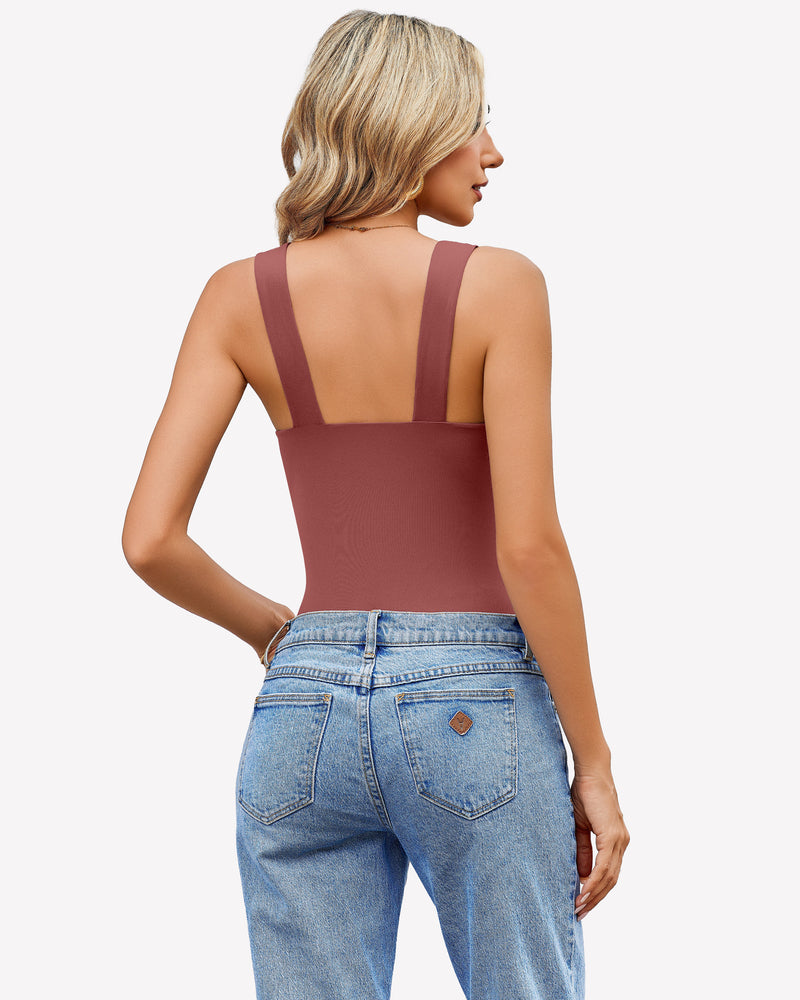 Mauve ruched sweetheart bodysuit shown from the back with thin straps