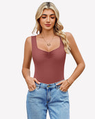 Ruched sweetheart-neck bodysuit in rose-red with gathered center front