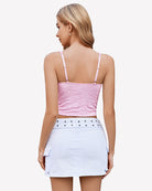 Lilac lace sleeveless crop top with open back and thin shoulder straps