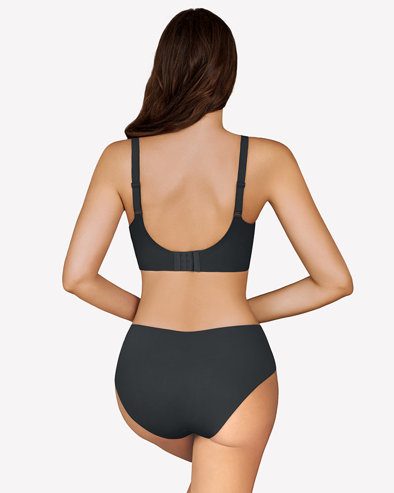 Seamless push-up mesh bralette, dark color, racerback straps and full back view