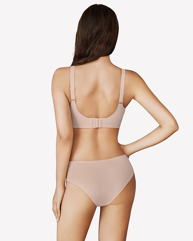 Seamless push-up mesh bralette, nude color, back view with adjustable straps