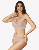 Seamless push-up mesh bralette, nude color, sheer V detail and molded cups