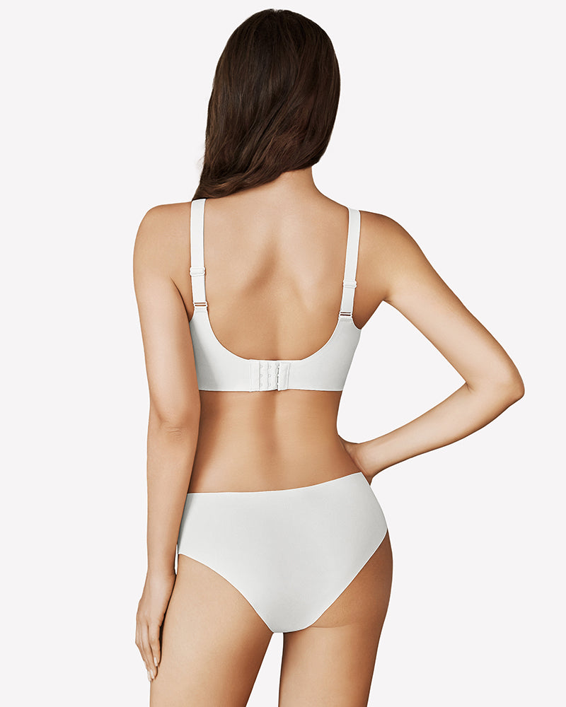 White seamless push-up bra with back straps and full-coverage cups