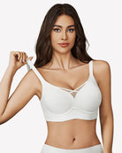 White seamless push-up bra with crisscross V straps and smooth cups