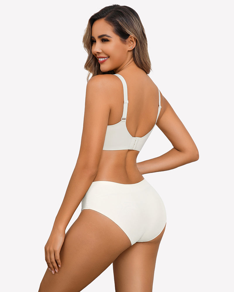 White lace full coverage wireless padded seamless bra, back view