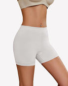 Nude seamless boyshort panties with lace trim and smooth front panel