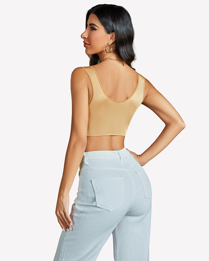 Beige wireless bra with wide back straps