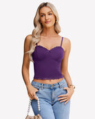 Purple lace cami top with sweetheart bust cups and scalloped lace hem trim