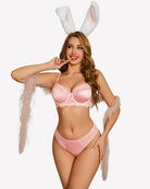 Pink lace underwire bra and matching panty set with scalloped lace trim