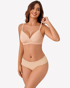 Nude plunge unpadded wireless bra with V-neckline and thin straps