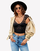 Black floral lace bustier crop top, cap sleeves, corset-style front