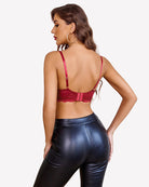 Wine red lace underwire bra back view with adjustable shoulder straps
