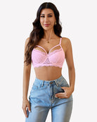 Lace V-neck two-layer bra with adjustable straps, pink