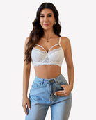 Lace V-neck two-layer bra with adjustable straps, white