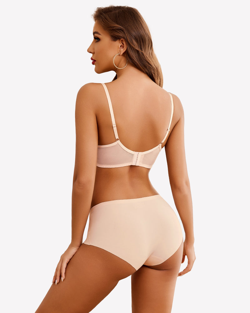 Lace demi push-up underwire bra back view in blush pink with adjustable straps