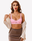 Lace demi push-up underwire bra in pink with lace cups and underwire