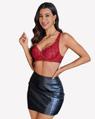Lace demi push-up underwire bra in wine red with lace underwire cups