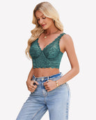 Green lace underwire push-up bustier top with scalloped edges and wide straps