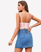Pink underwire push-up bustier top, back view with lace and adjustable straps