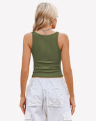 Army green ribbed racerback tank top, back view