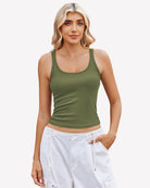Army green ribbed square-neck racerback tank top