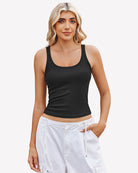 Black ribbed square-neck racerback tank top