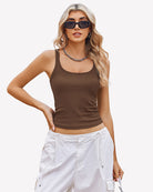 Brown ribbed square-neck racerback tank top