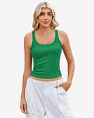 Green ribbed square-neck racerback tank top