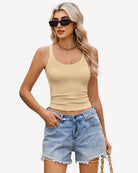 Khaki ribbed square-neck racerback tank top