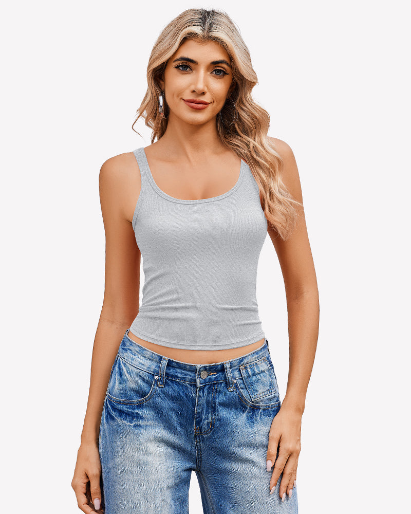 Grey ribbed square-neck racerback tank top