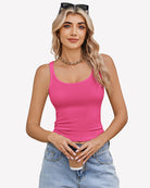 Pink ribbed square-neck racerback tank top