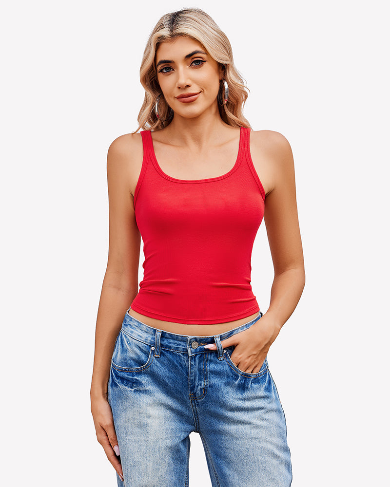 Red square-neck racerback ribbed tank top