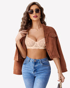 Champagne lace underwire bra with lace cups and adjustable thin straps
