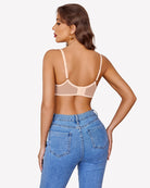 Champagne lace underwire bra back with lace straps and center back band