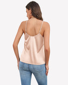 Champagne silk satin camisole tank top with low scoop back and thin straps