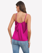 Silk satin tank top with racerback, sleeveless, magenta