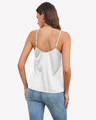 Silk satin tank top racerback with thin straps, white