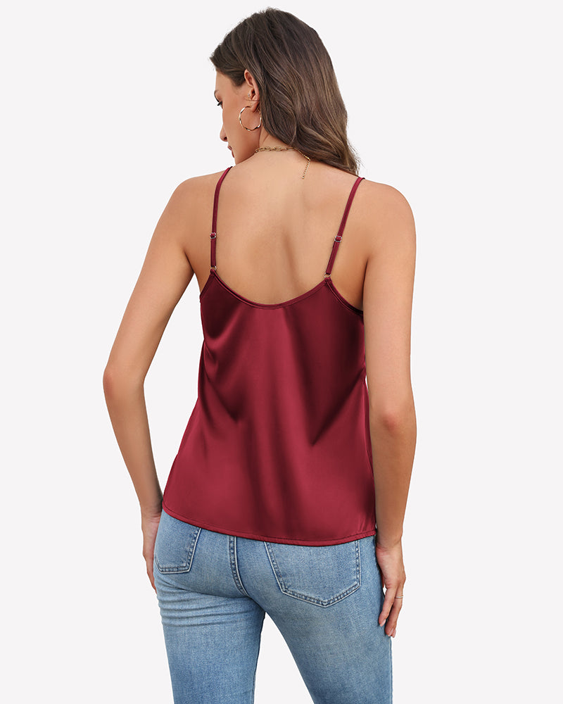 Silk satin tank top racerback with thin straps, wine red