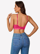 Unlined rhinestone wireless bralette in pink, open-back racerback straps