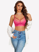 Unlined rhinestone wireless bralette in pink with rhinestone dotted cups and V-notch