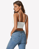 Tie-front crop tank top with narrow back straps in white