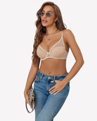 White mesh underwire full-coverage bra with lace-trim cups and sheer sides