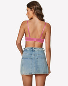 Pink mesh underwire full-coverage bra back with adjustable shoulder straps