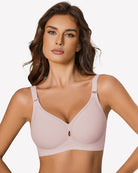 Wireless seamless padded bra, pale pink with padded cups and adjustable straps