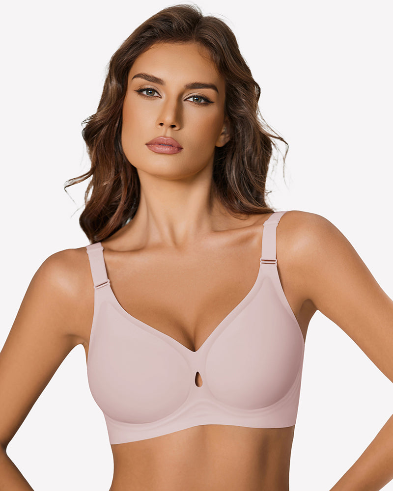 Wireless seamless padded bra, pale pink with padded cups and adjustable straps