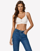 White wireless seamless padded bra with underwire-free cups and adjustable straps